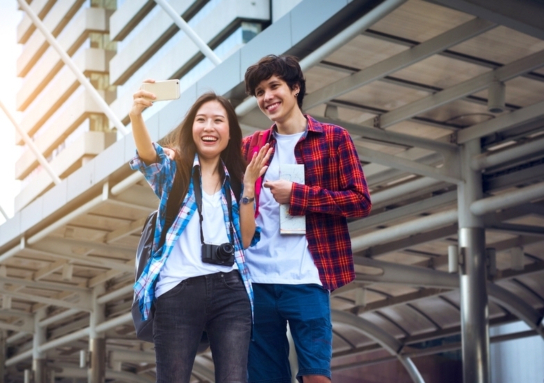 couple taking selfie 