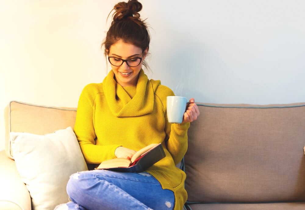 Woman reading on the couch