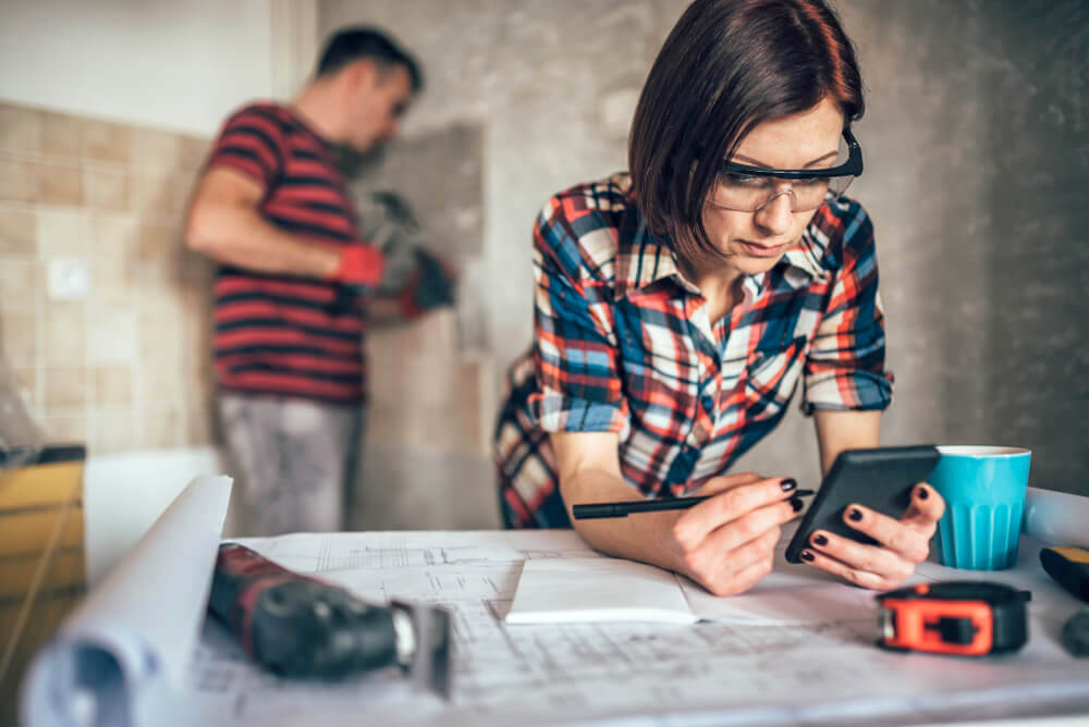 Couple doing DIY work around the house