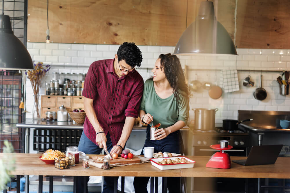 Couple making a meal in the kitchen 