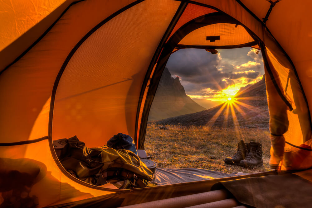 View from inside tent during sunrise