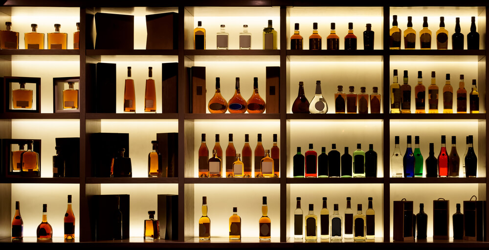 Shelves of alcohol bottles