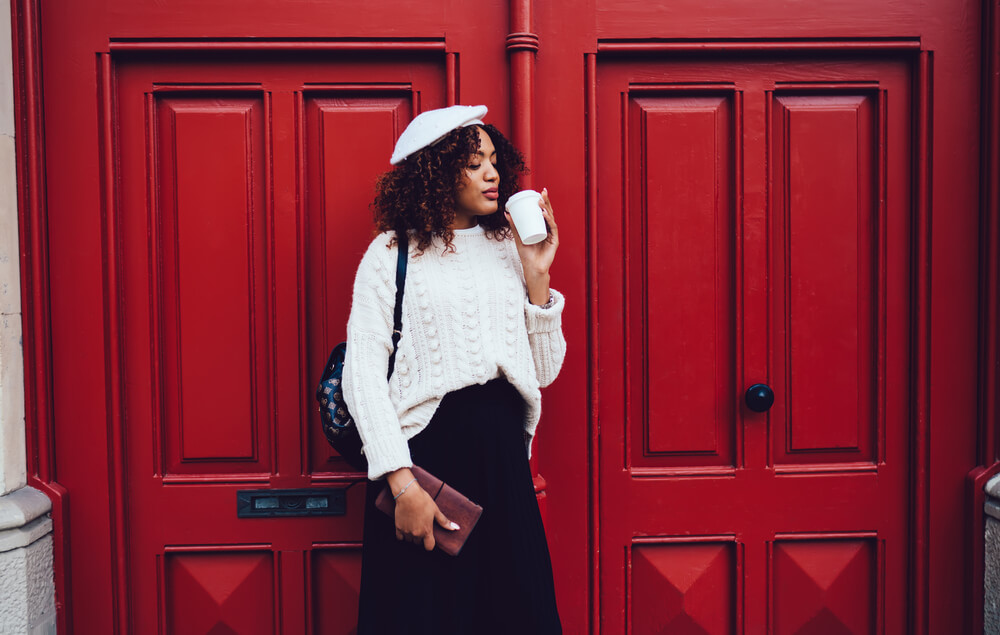 Woman wearing chunky sweater