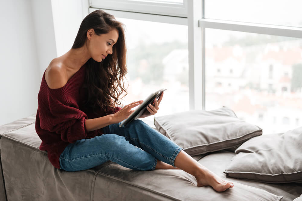 Woman in red sweater